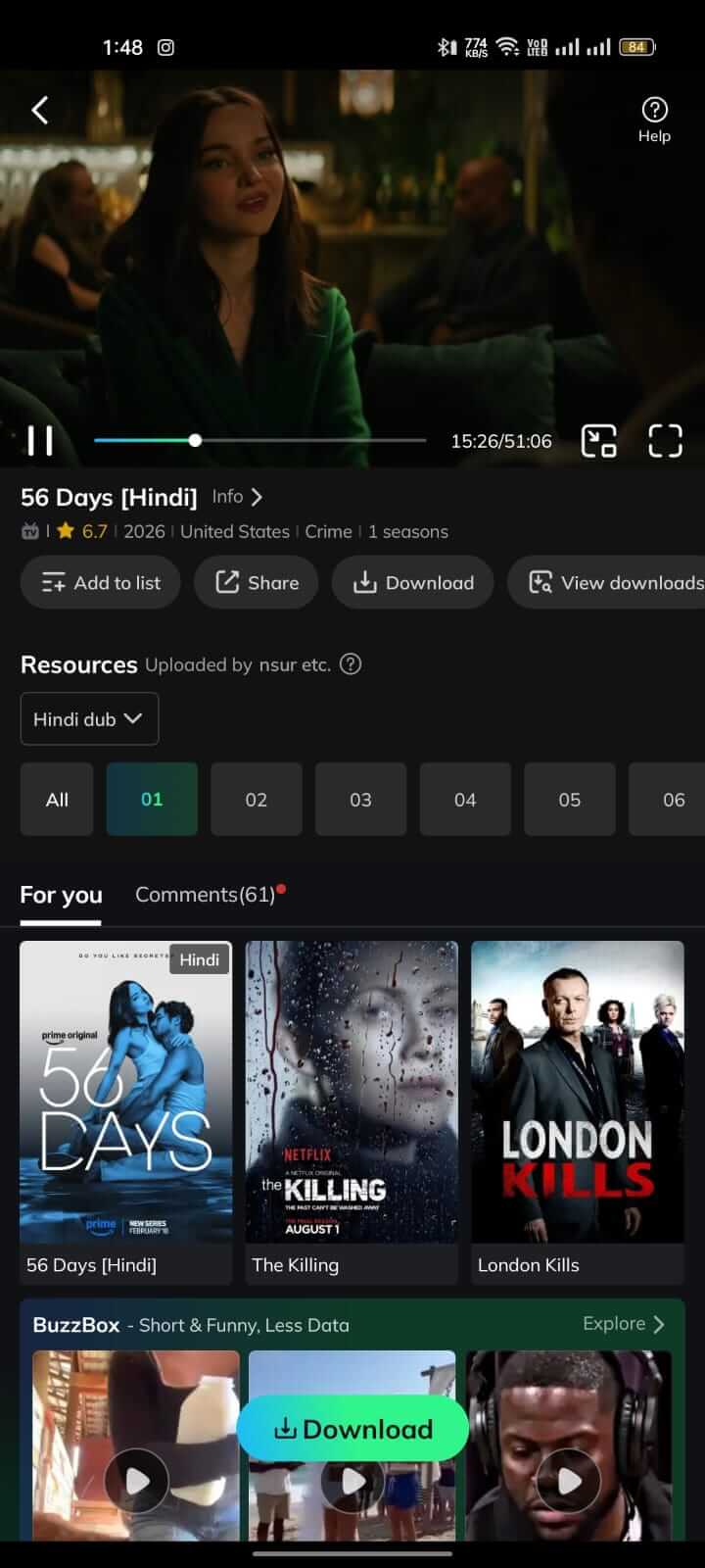 56 Days Season on Movie Box App