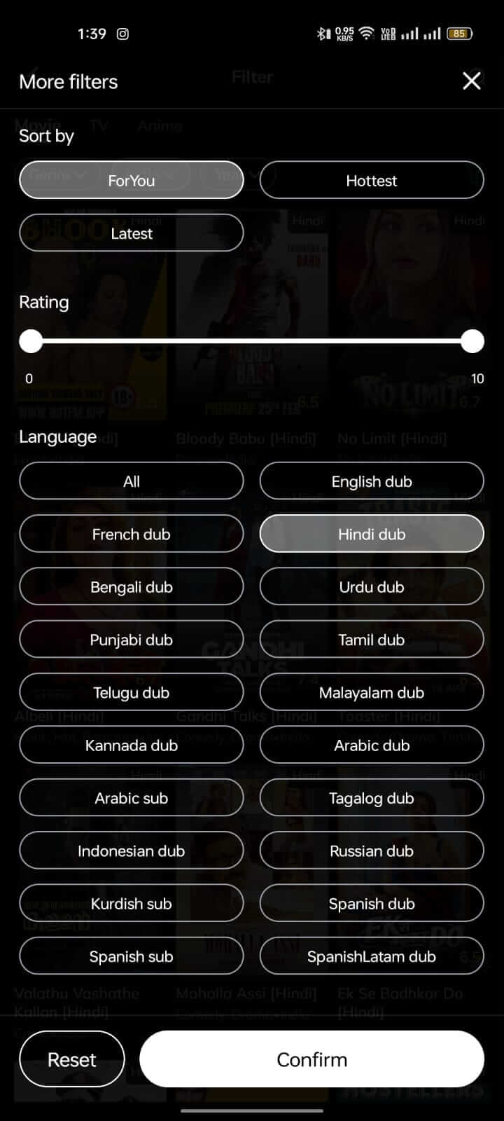 All Languages include Dubbed on Movie Box App