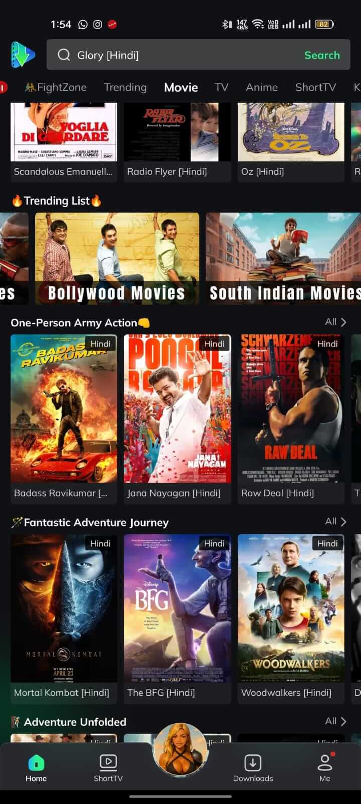 Bollywood Movies and Different Categories in Movie Box App
