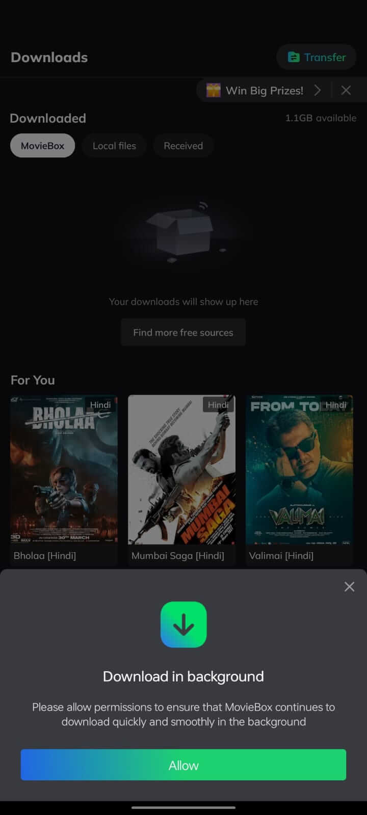 Download in Background Option on Movie Box App
