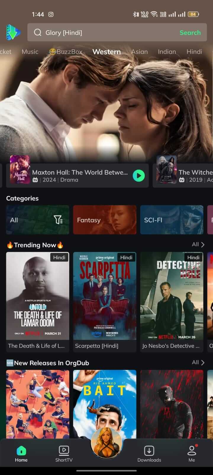 Home Interface of Movie Box App