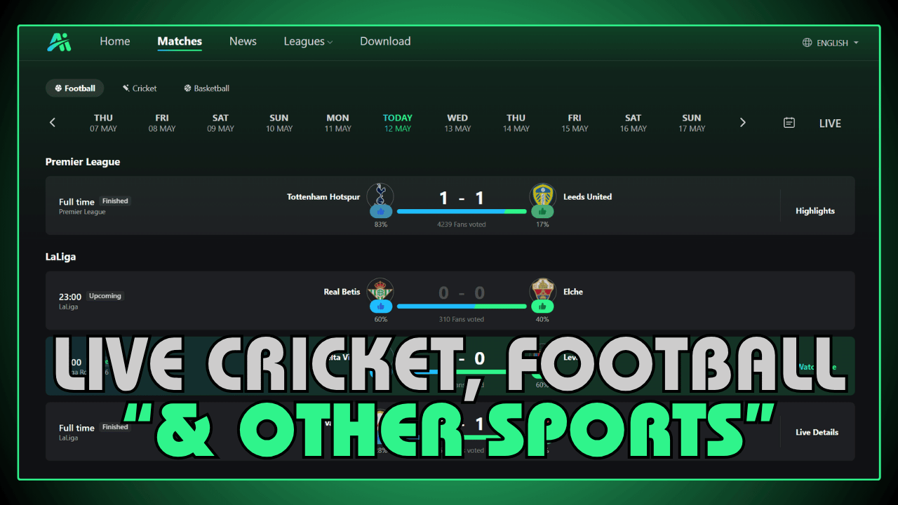 Live Cricket, Football, Basketball, and Combat Sports