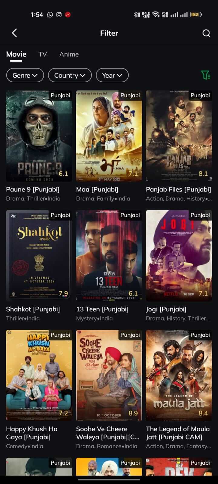 Punjabi Movies Section on Movie Box App