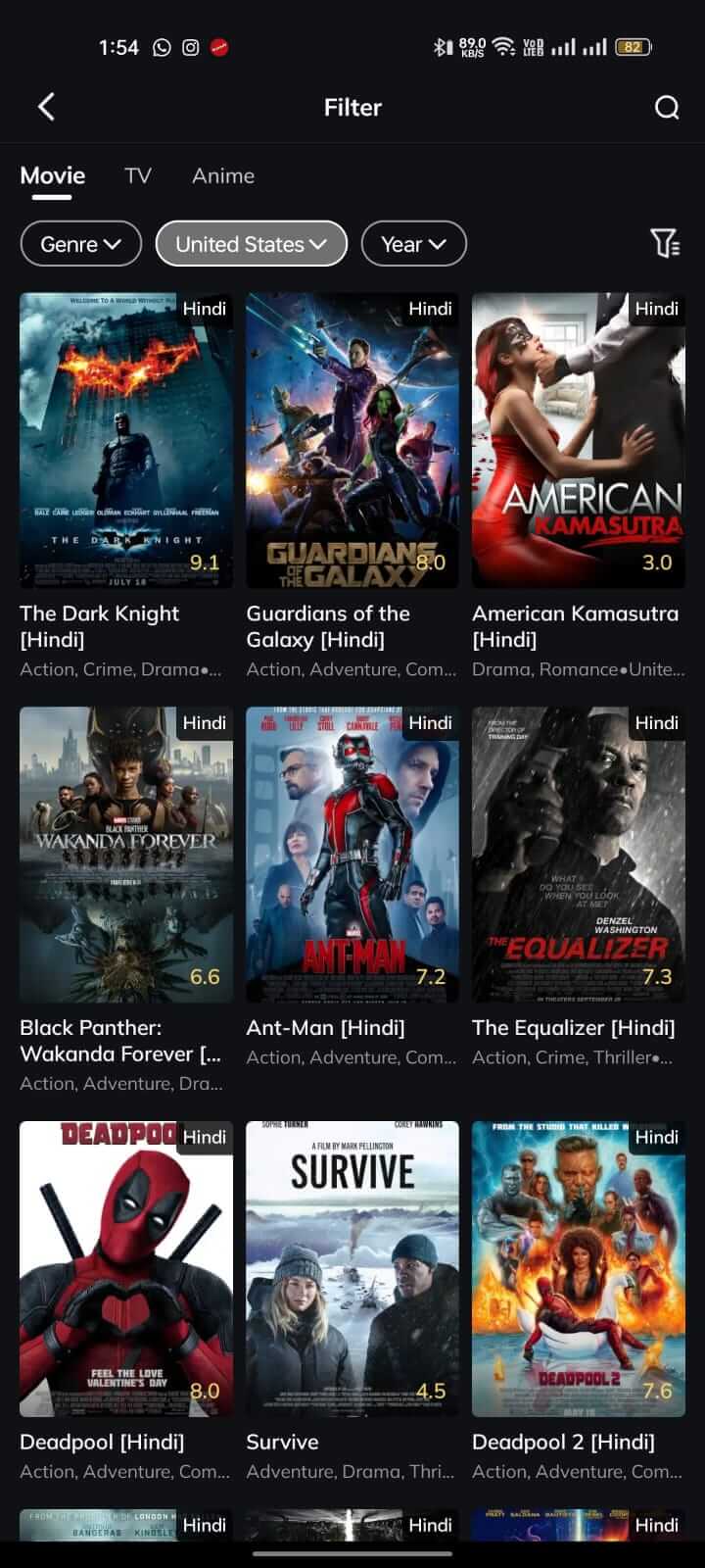 United States Movies on Movie Box App