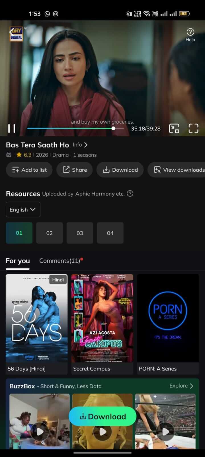 Watch Bas Tera Saath Ho Drama on Movie Box APP