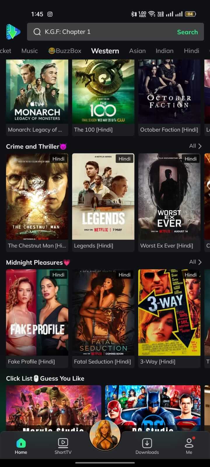 Western Content Section on Movie Box App